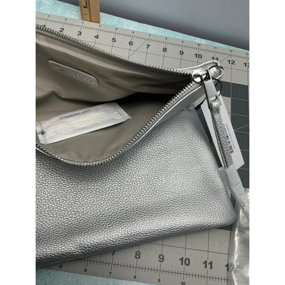 The Drop Women Southampton Foldover Clutch Metallic Silver Pebbled Faux Leather‎